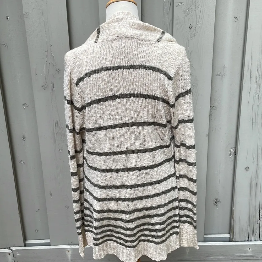 Cotton Blend Shawl Collar Cardigan In Oatmeal & Olive Stripe Size L - Image 2