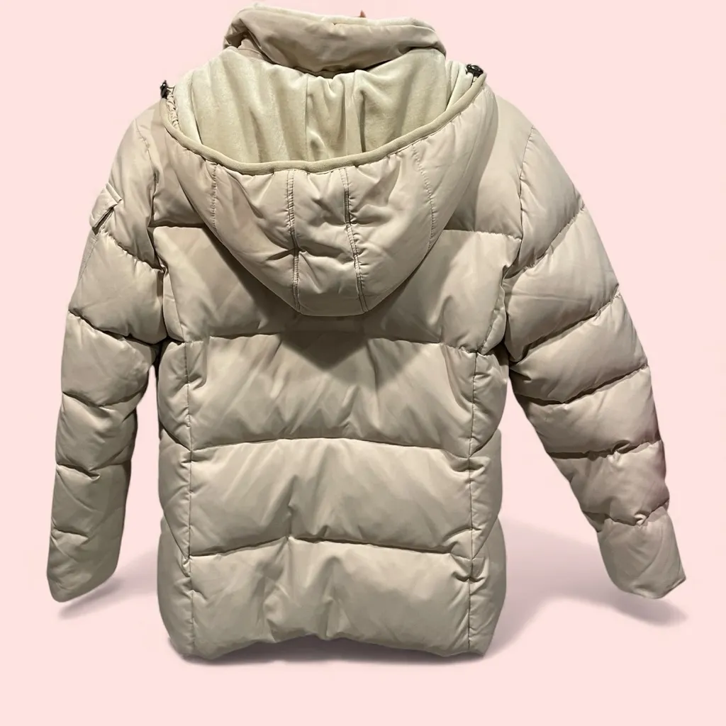 Vintage 90’s creamy coffee Liz Claiborne down puffer jacket fleece lined hood - Image 3