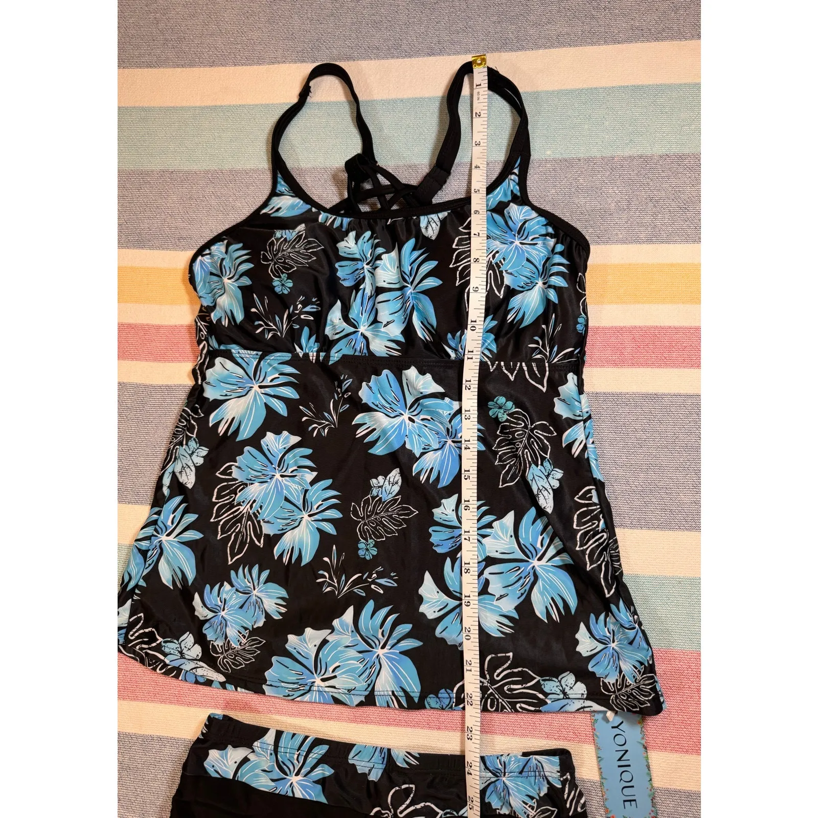 Aqua Eve Tankini Set XL NWT Blue Floral Swim Top Boyshort Bikini - Image 6