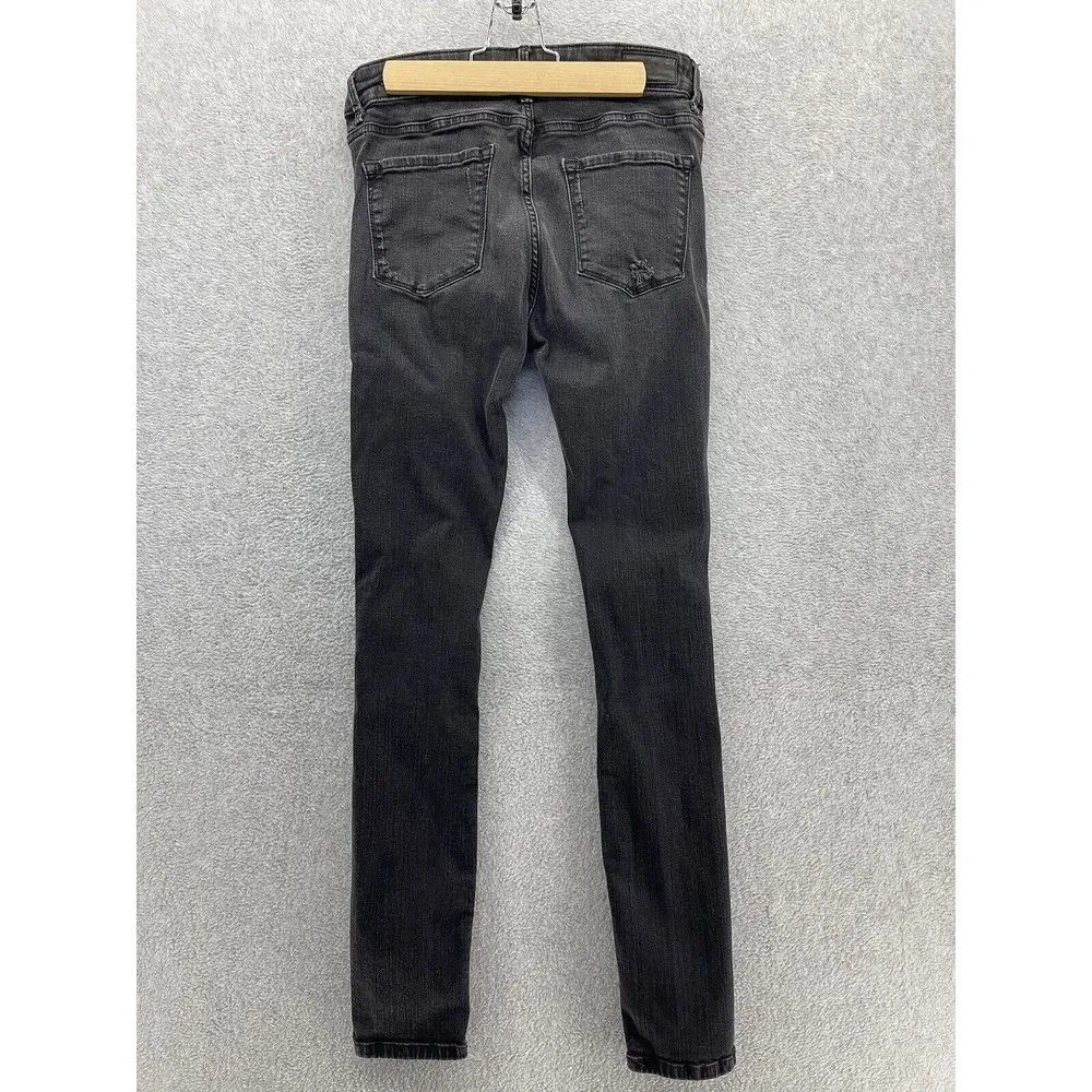 ZARA Women's Black Denim Jeans Mid Rise Slim Distressed Size 6 - Image 2