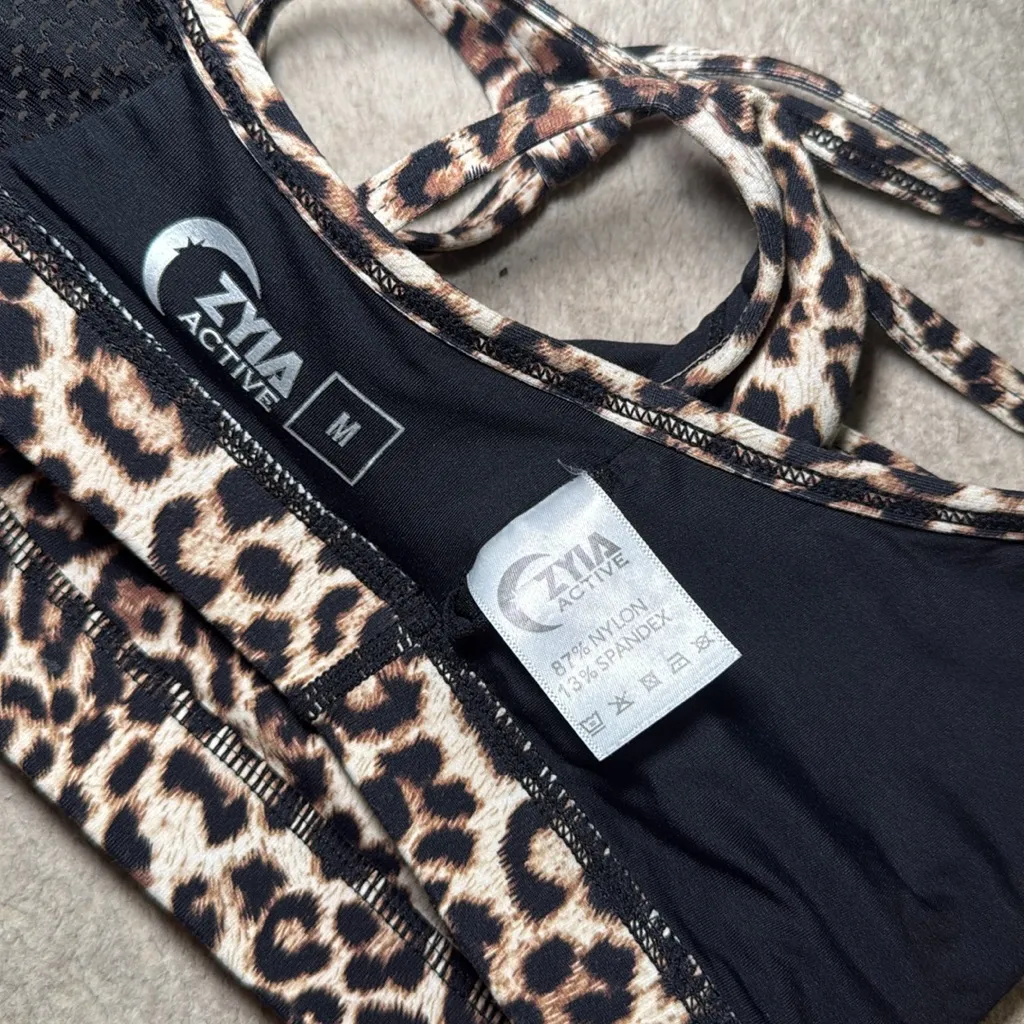 Zyia Active Leopard Animal Print Grid Mesh Racerback Sports Bra Size Medium‎ Black - Image 4