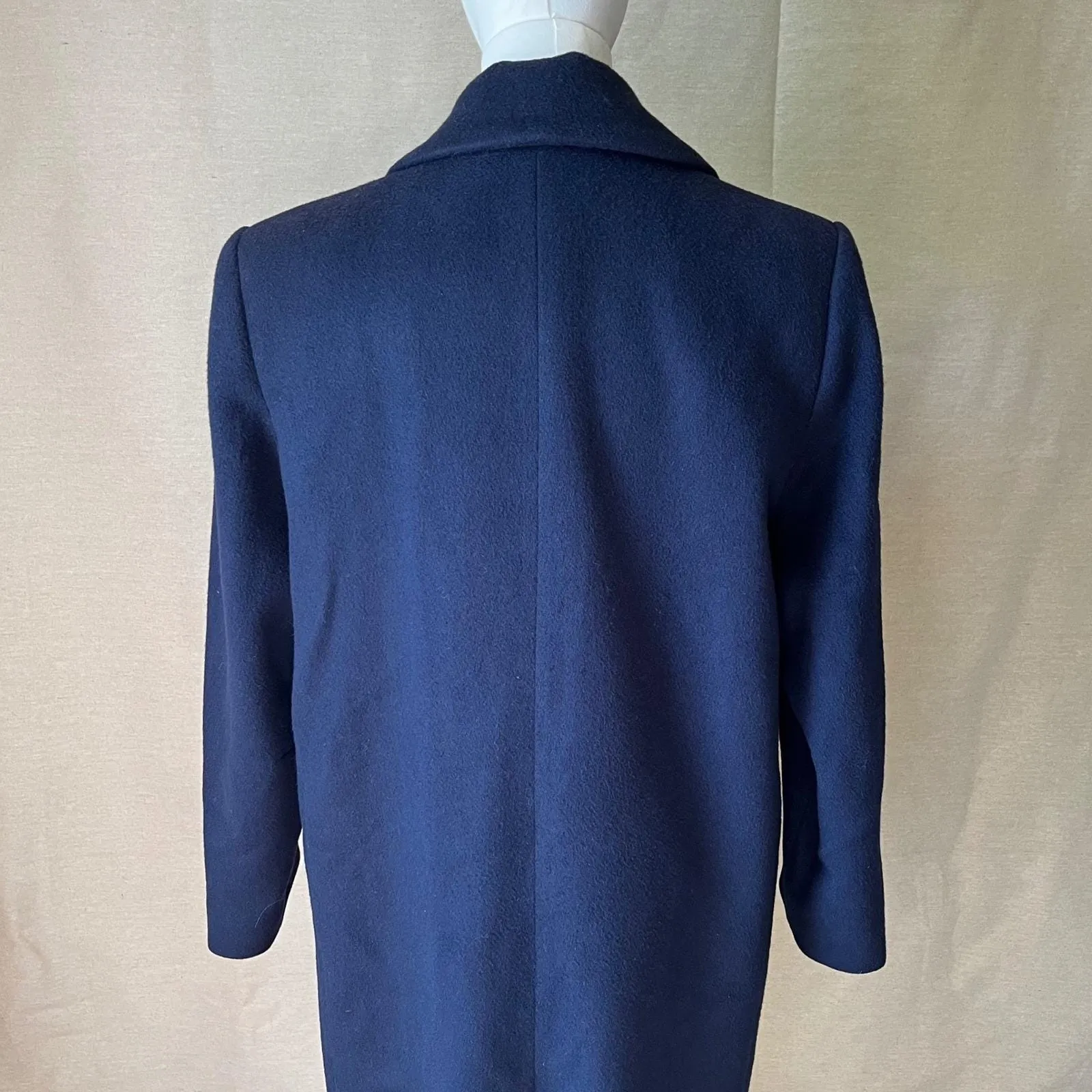 Vintage Forecaster of Boston 100% Wool Navy Blue Long‎ Coat 7/8 Gold Button 80s - Image 5