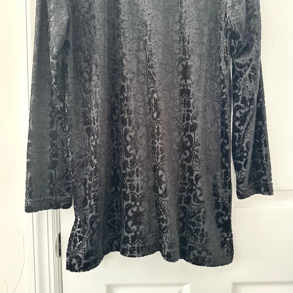 Liz Claiborne Vintage Black Burnout Velvet Paisley Button Tunic Blouse Small Y2K - Image 3