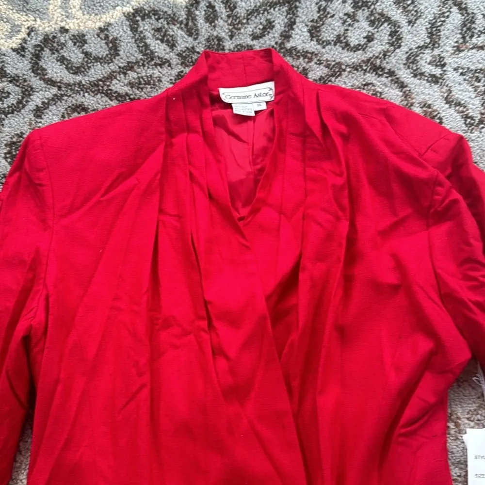 Vintage Germaine Astor 100% Silk Double Breasted Button Down Dress Red 16 - Image 3