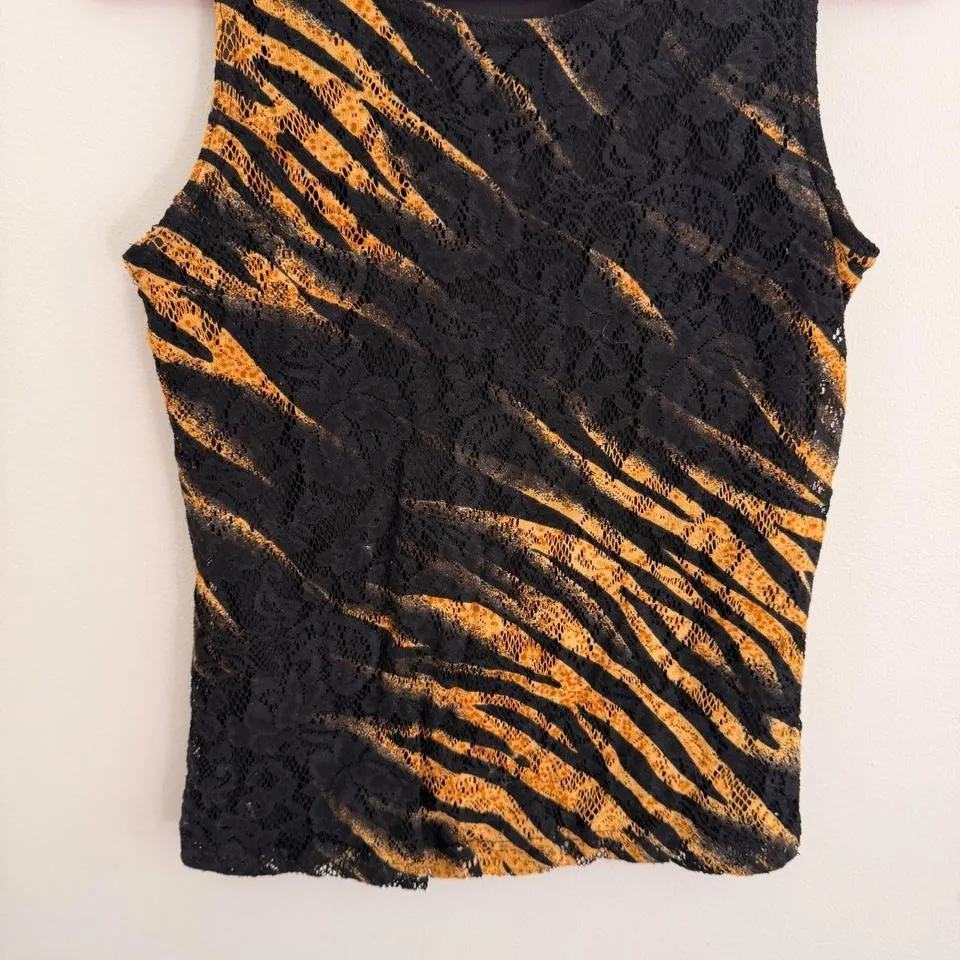 Y2K‎ BLACK AND ORANGE FASHION BUG MESH OVERLAY TANK TOP - Image 3