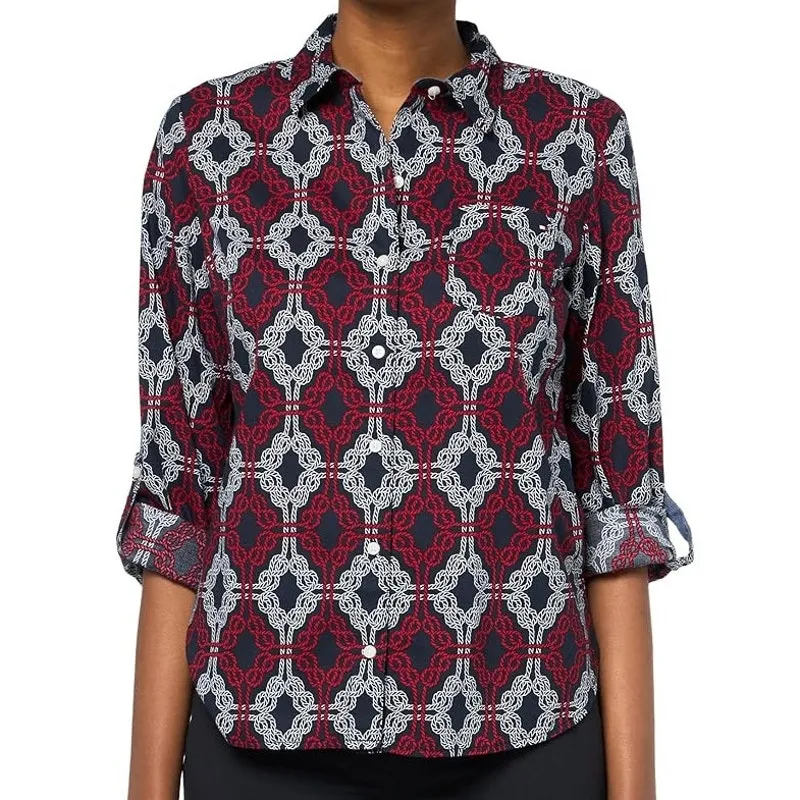 Tommy Hilfiger Abstract Roll Tab Sleeve Cotton Utility Shirt Sz L Preppy Coastal - Image 2