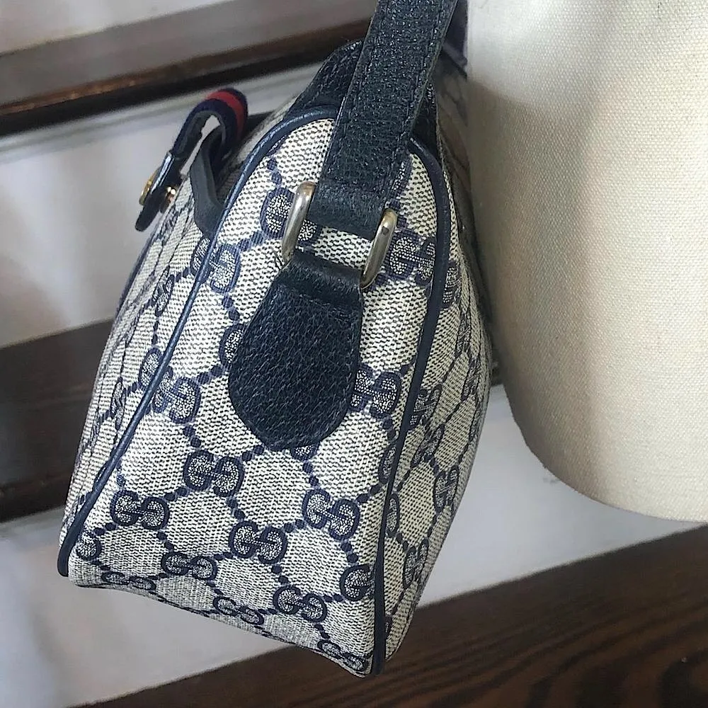 GUCCI GG Navy Sherry Line Leather and Coated Canvas Crossbody Shoulder Bag - Image 4