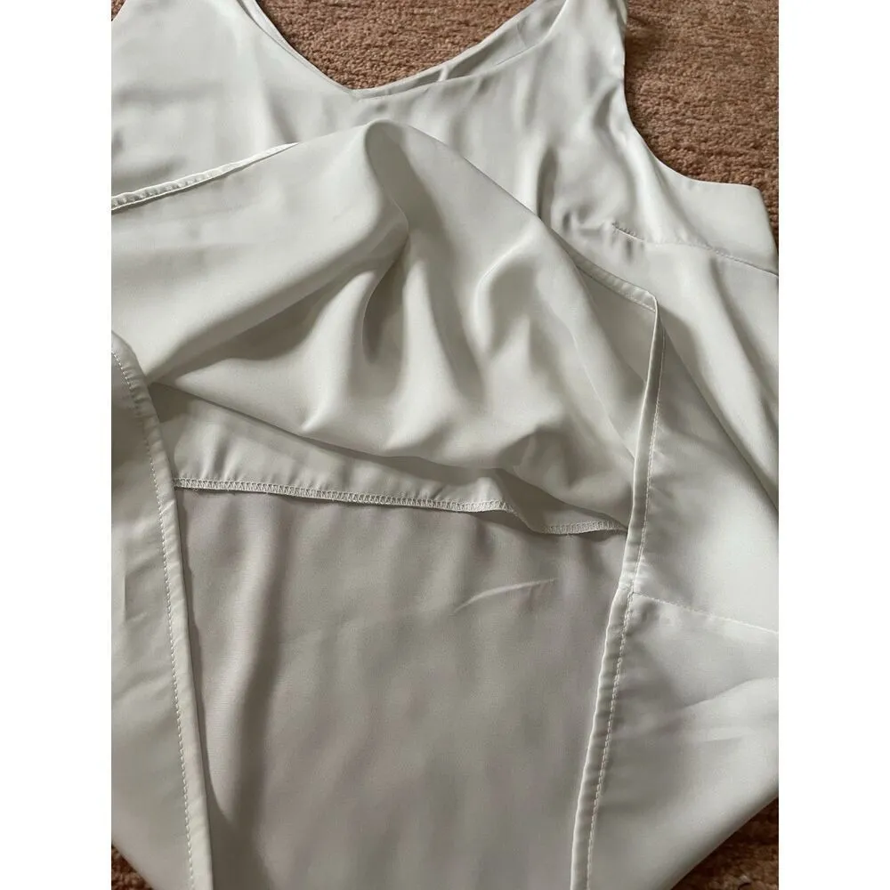 Ekouaer Ivory Satin Tank Top M Sleeveless V Neck Lined Camisole Blouse Elegant - Image 6