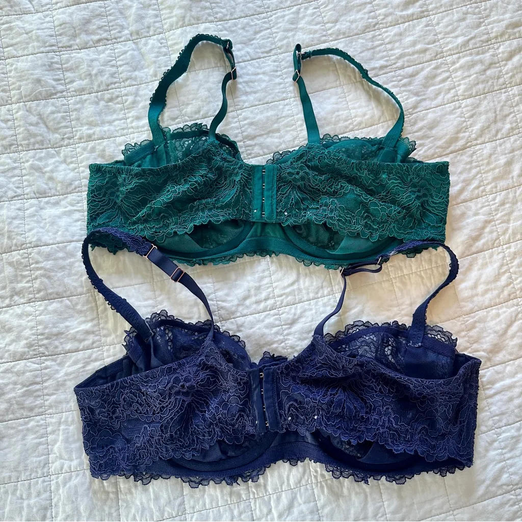 Savage X Fenty Romantic Corded Lace Unlined Balconette Bra Bundle 44D Green Size undefined - Image 2