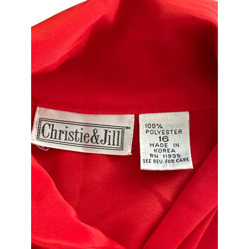 Vintage Christie & Jill Red Blouse Long Sleeve Formal Wear Classic Timeless 16 - Image 10