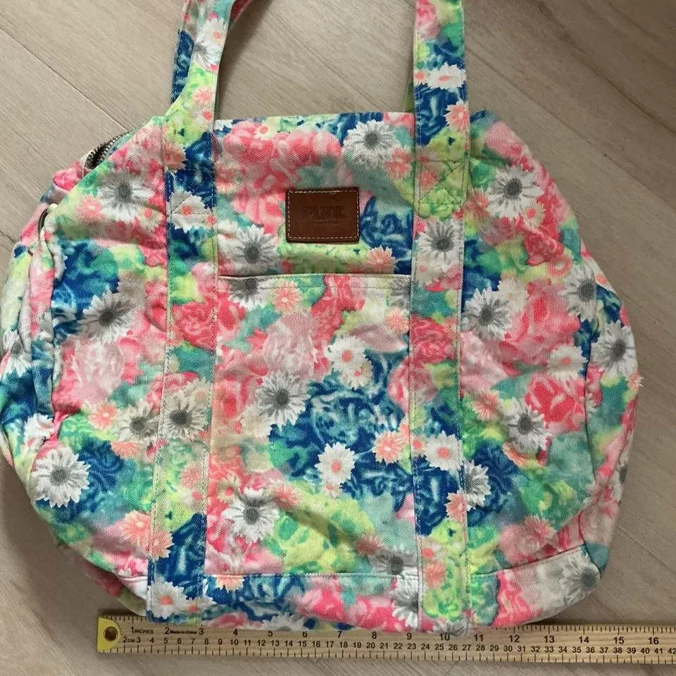 PINK Victoria's Secret Floral Canvas Tote‎ Bag Large Travel - Image 6