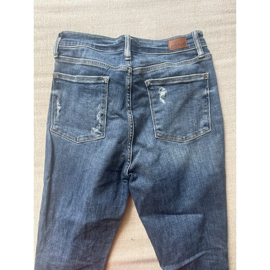 Judy Blue Womens Distressed Trouser Flare Jeans Size 11/30 Med Wash Cotton Blend - Image 8