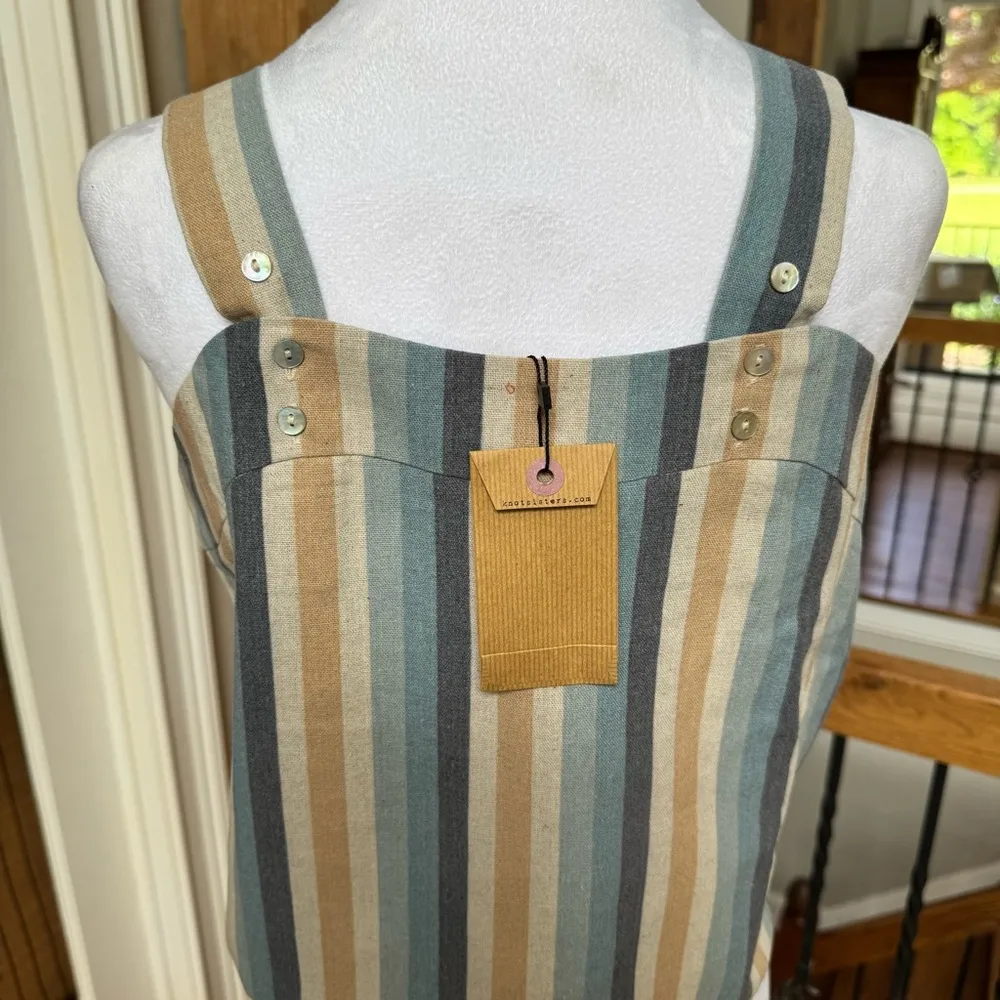 Knot Sisters Revolve Striped Linen Cotton tan cream blue gray tank Top nwt M - Image 4