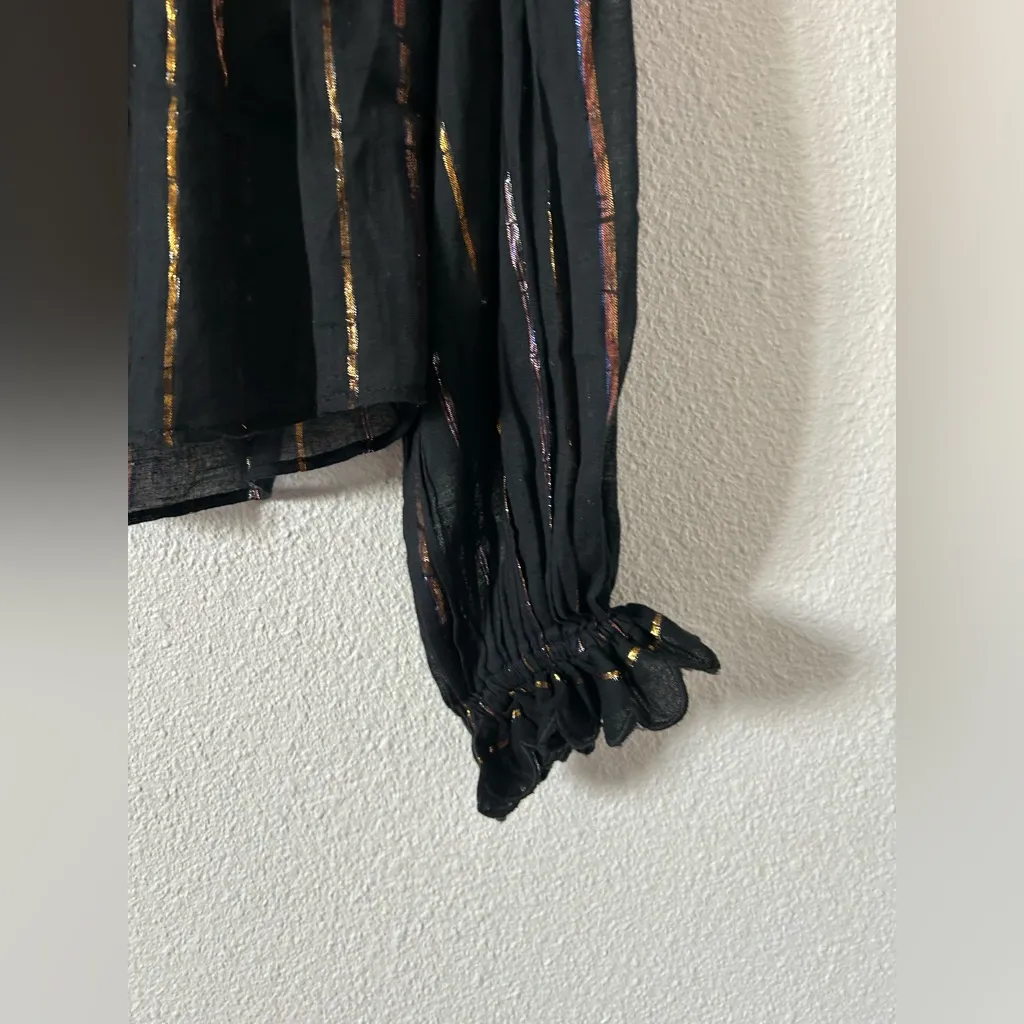 Farm Rio Metallic Stripe long sleeve Ruffle Shirt sz XXS NWOT - Image 9