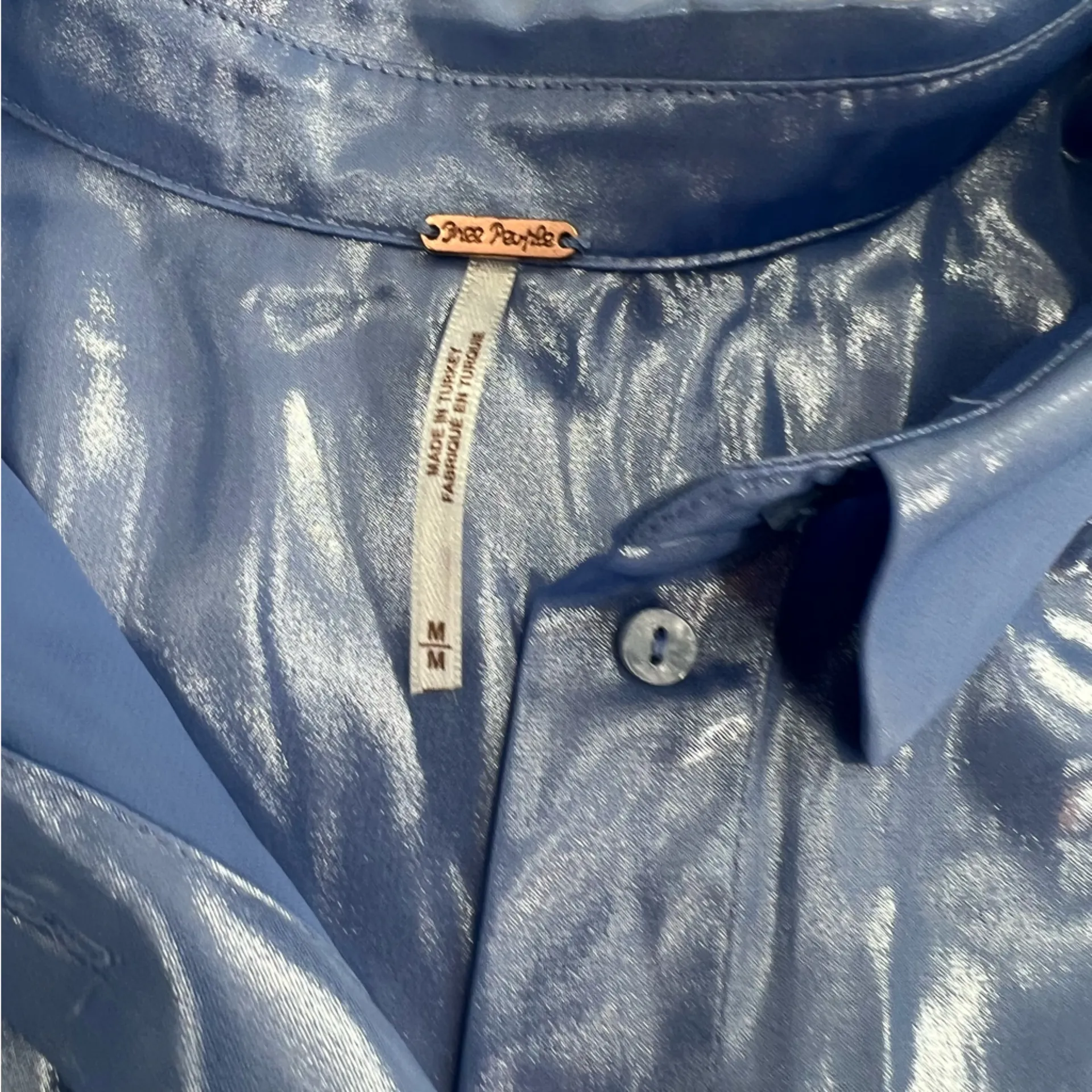 Free people metallic iridescent ruffle tunic tip sz M - Image 3