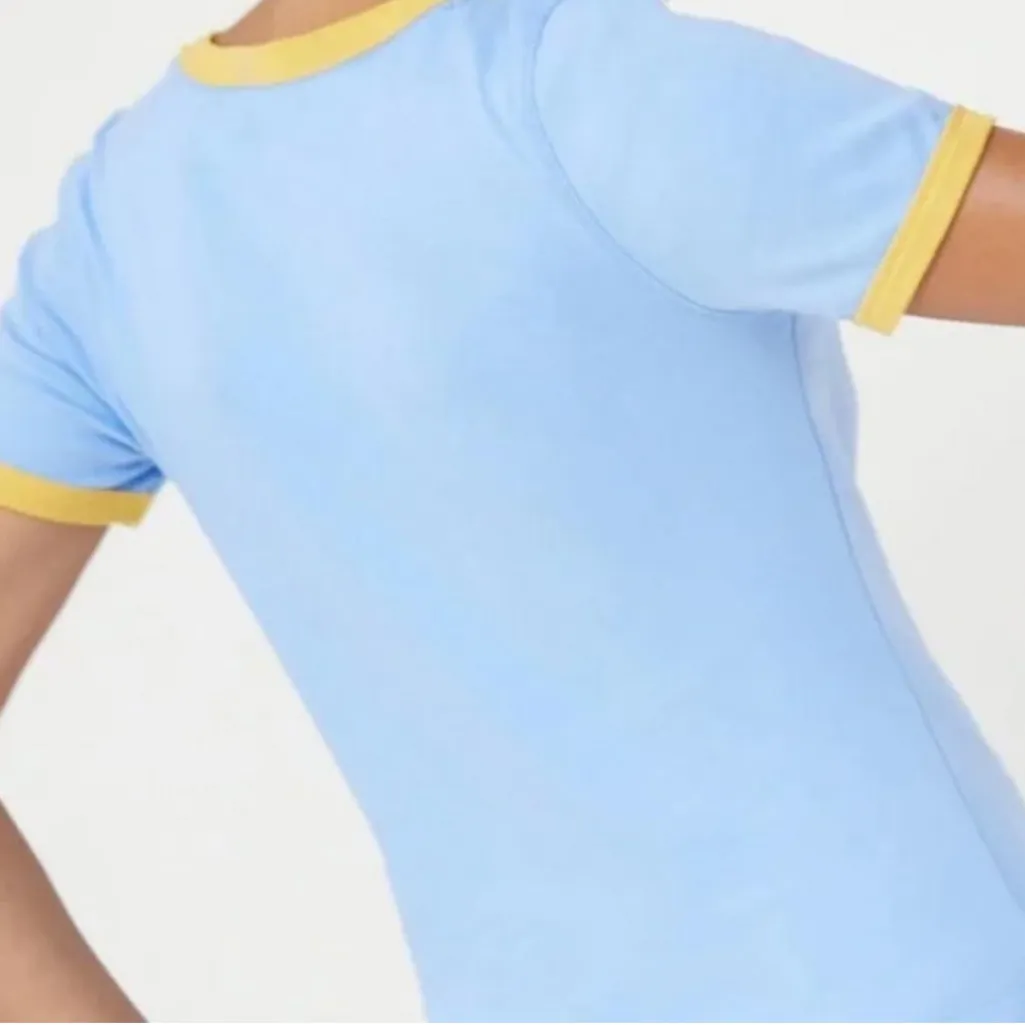 Anthropologie Maeve Blue Knit Sunrise Surf Team Ringer Short Sleeve Tee - Image 10