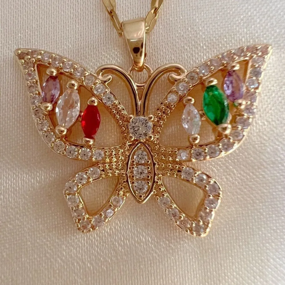 18K Gold Plated Multicolor Butterfly Necklace stainless steel womens jewelry - Image 3