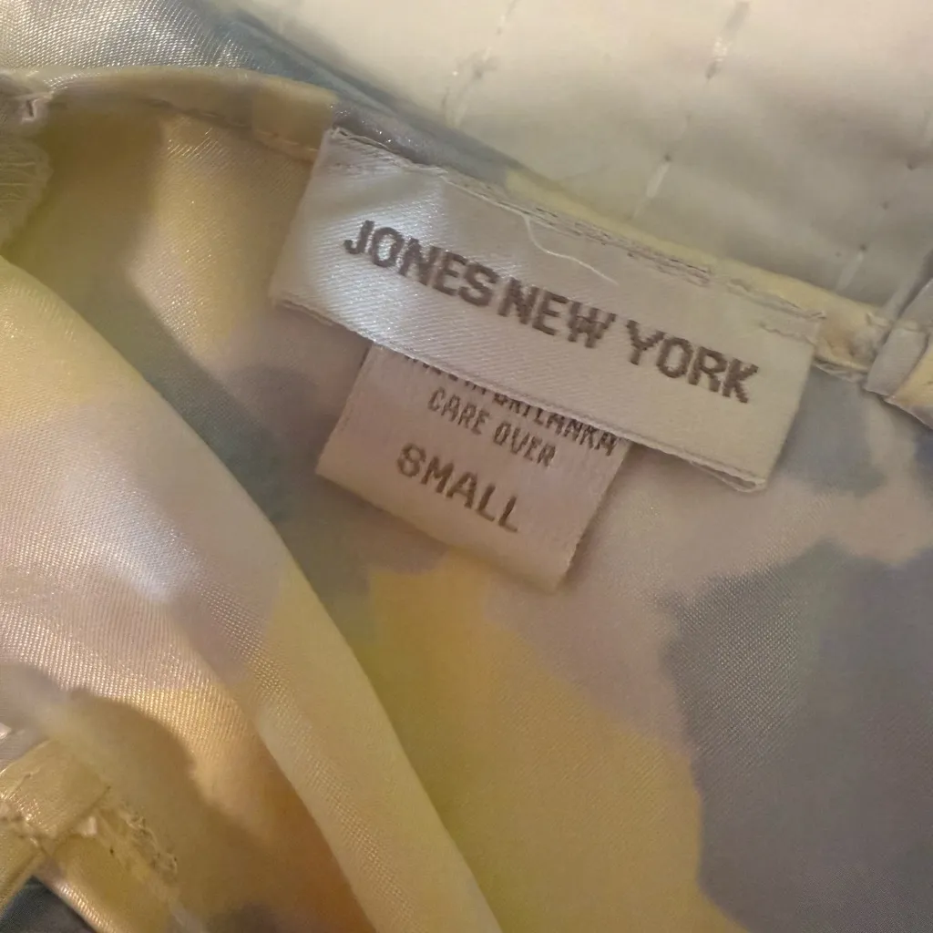 Jones New York Yellow Blue Floral Slip Dress Small Satin Midi - Image 5