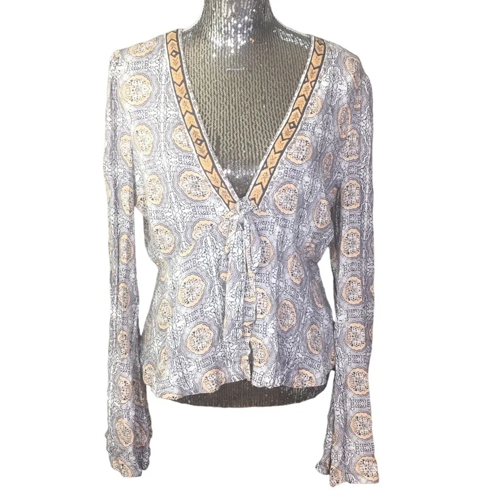 Free People Time of Your Life Blouse Ivory Combo Bell sleeves - Image 4