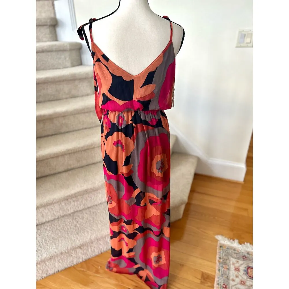 Judith March Muted Orange & Pink Groovy Floral Maxi Dress - Image 3