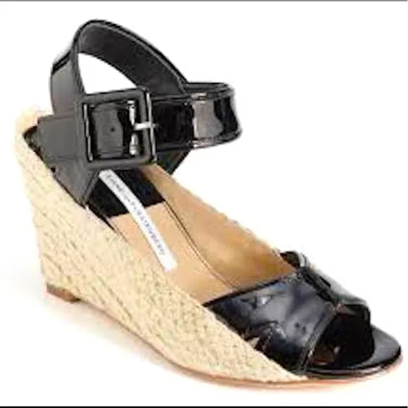Diane von Furstenberg Sudan Patent Wedge Sandal Size 9 - Image 2