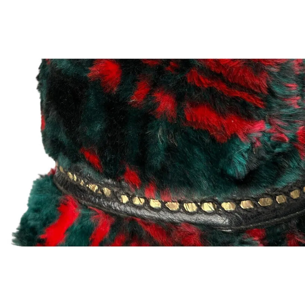Vintage Red Green Black Tartan Plaid Faux Fur Fedora Hat Size M 1960s 1970s - Image 4