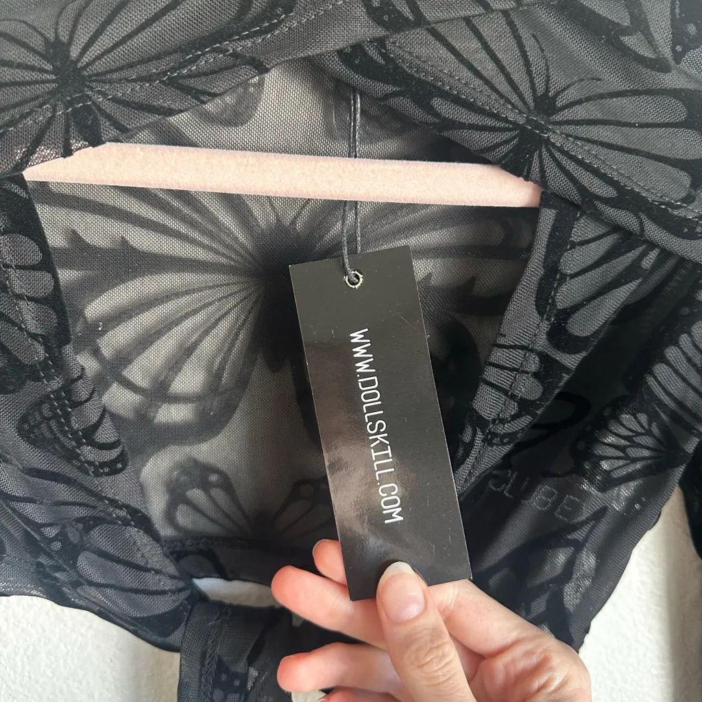 Dolls Kill  Black Sheer Butterfly Crop Top - Image 5