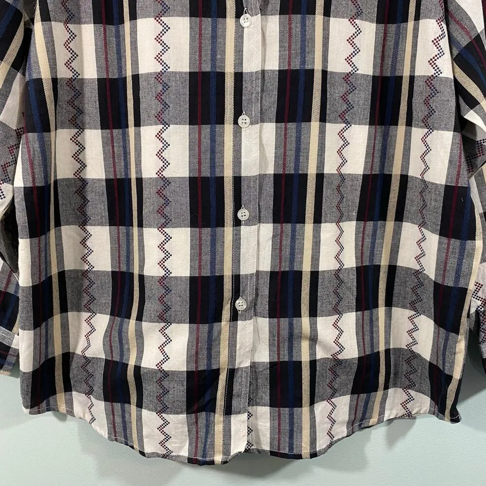 Jane Ashley Black & White Checkered Plaid Embroidered Western Shirt Size L NWT - Image 9