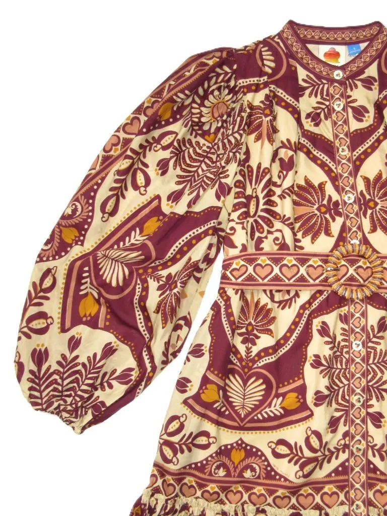 NWT Farm Rio x Anthropologie Long Puff Sleeve Belted Mini Swing Shirt Dress S - Image 2