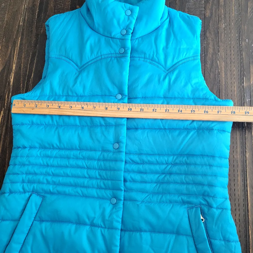 Roper Western Womens Puffer Vest Lime Green Snap Front Size Medium Blue - Image 5