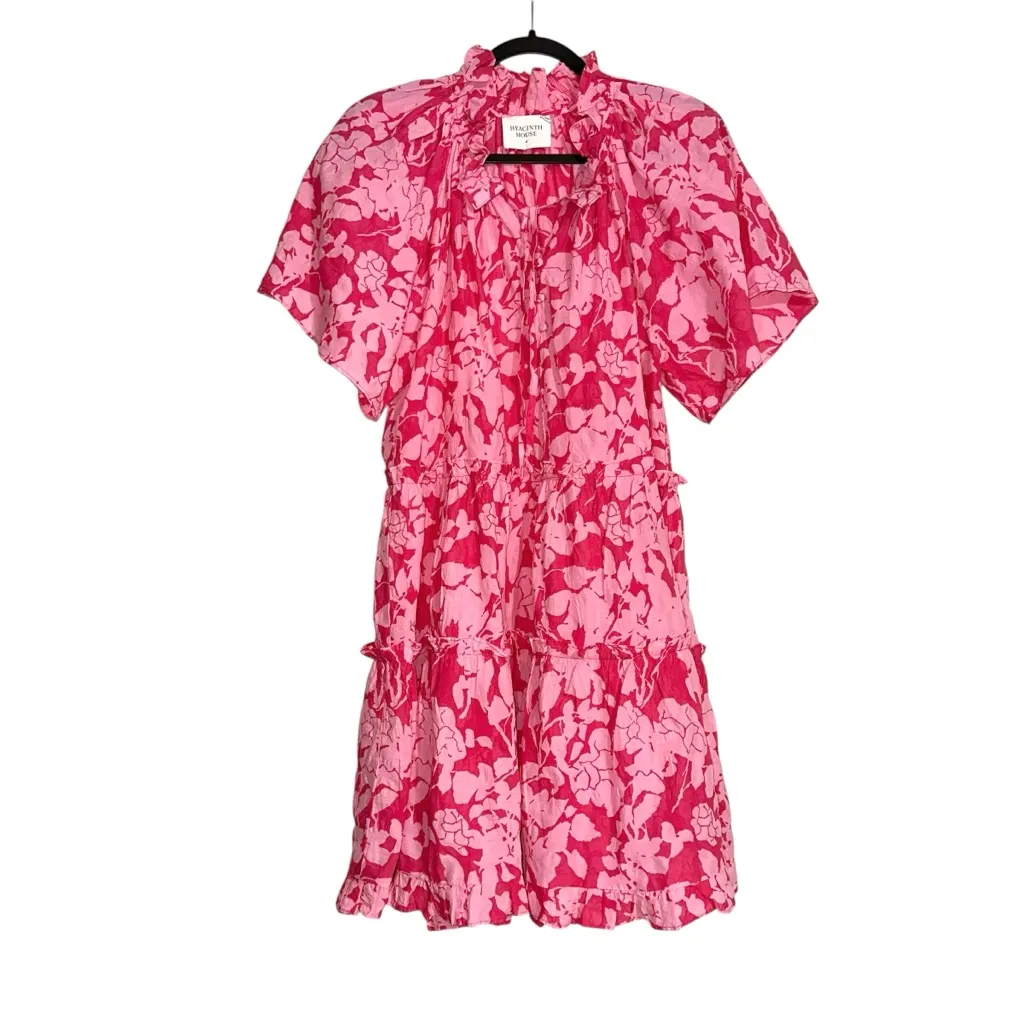 Tuckernuck Hyacinth House Thea Textured Pink Printed Tiered Mini Dress MEDIUM - Image 3