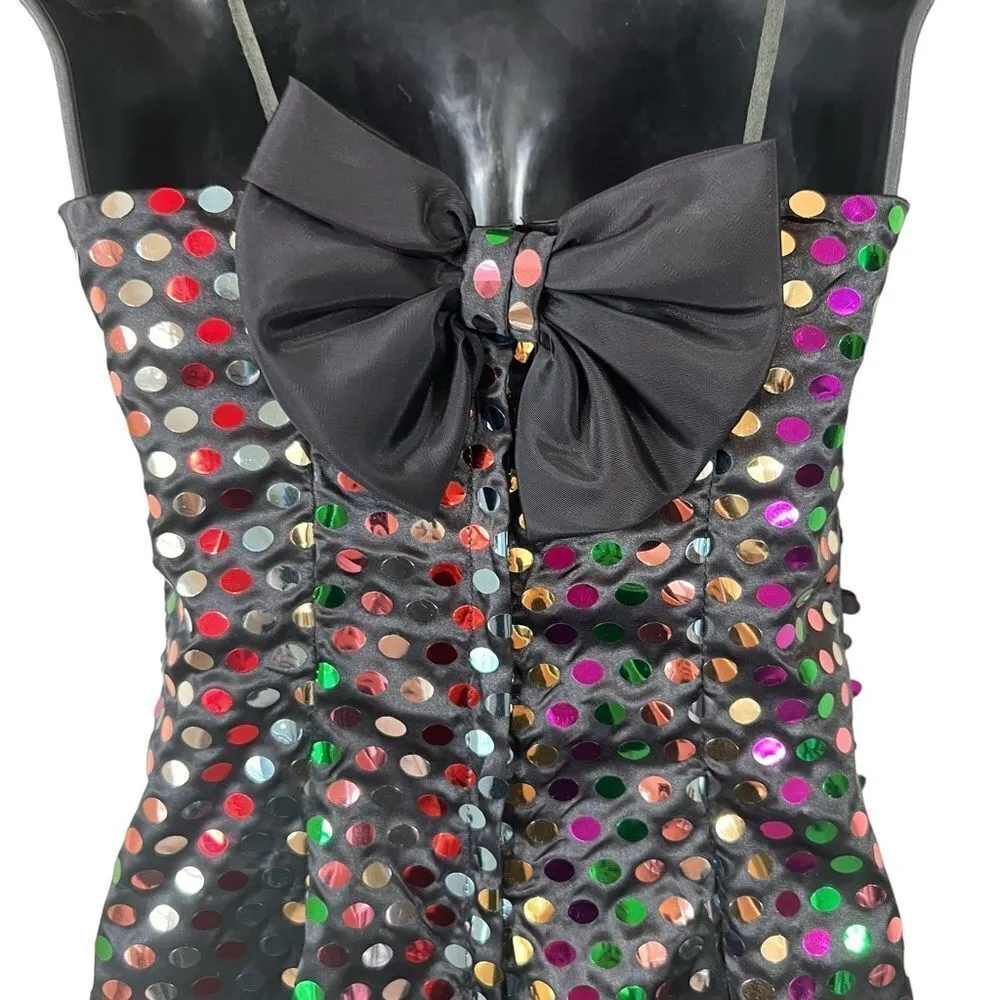 Vintage 80s Nadine Rainbow Swiftie Disco Ball Sequin Strapless Mini Dress Black - Image 14