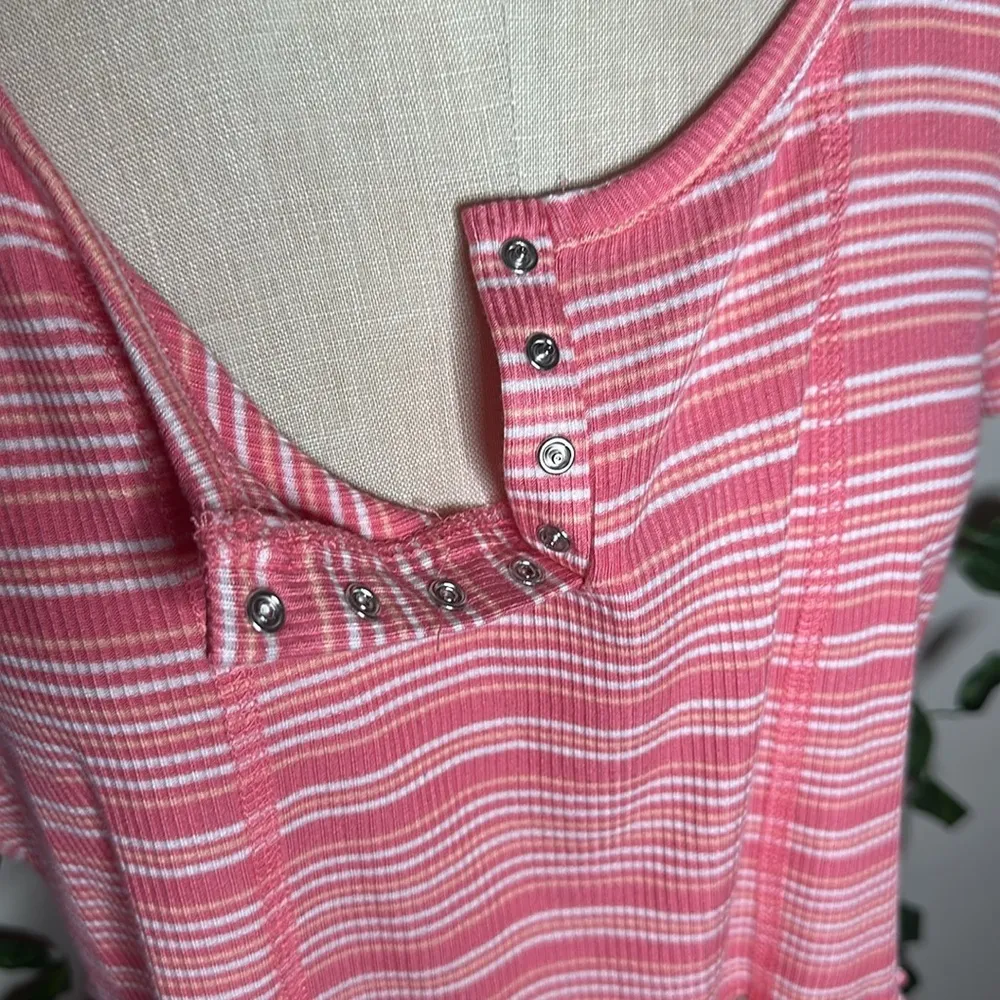 Ardene Short Sleeve Striped Top Pink Size M - Image 2