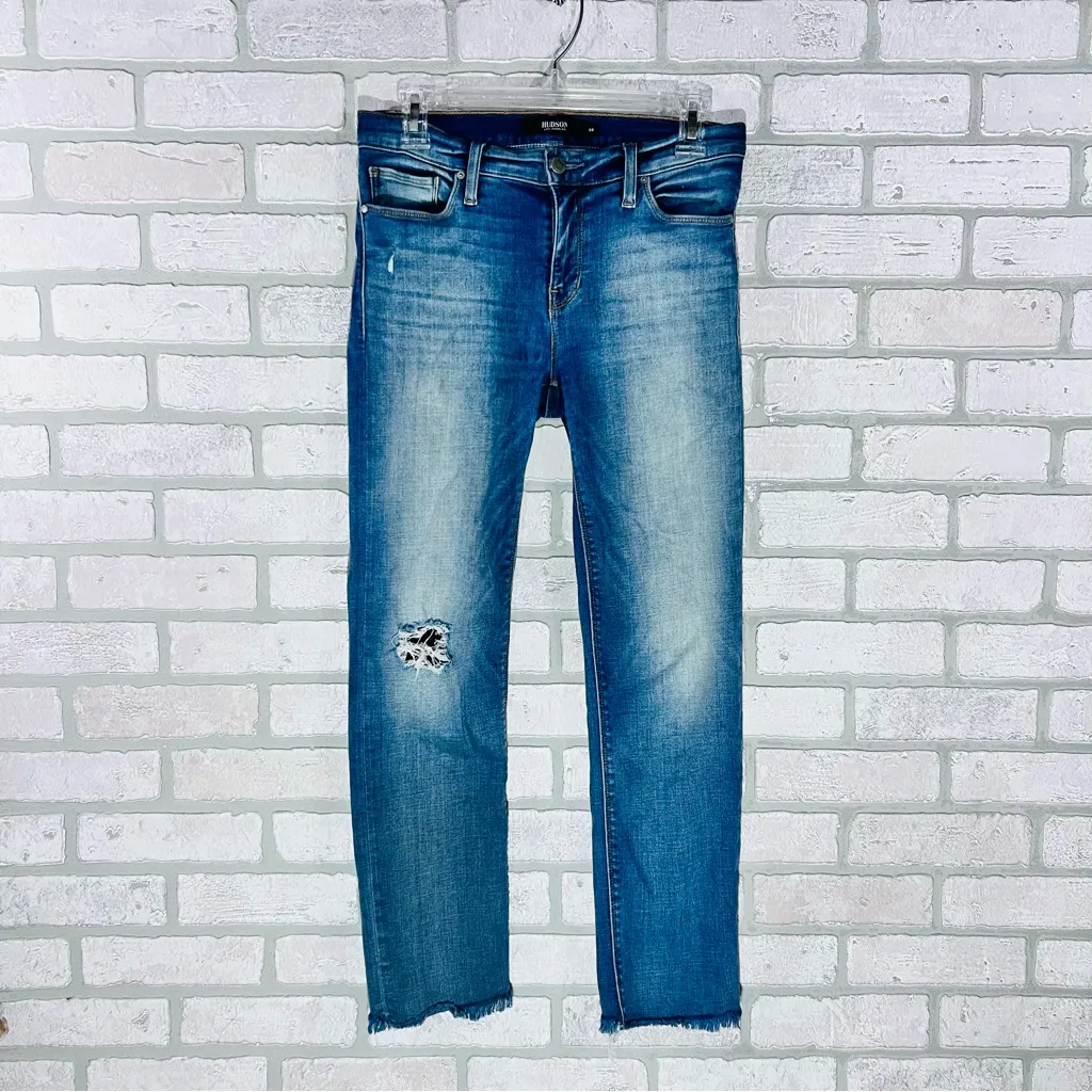 Hudson Nico Cigarette Raw Hem Distressed Jeans in Oush Wash Size 26 - Image 4