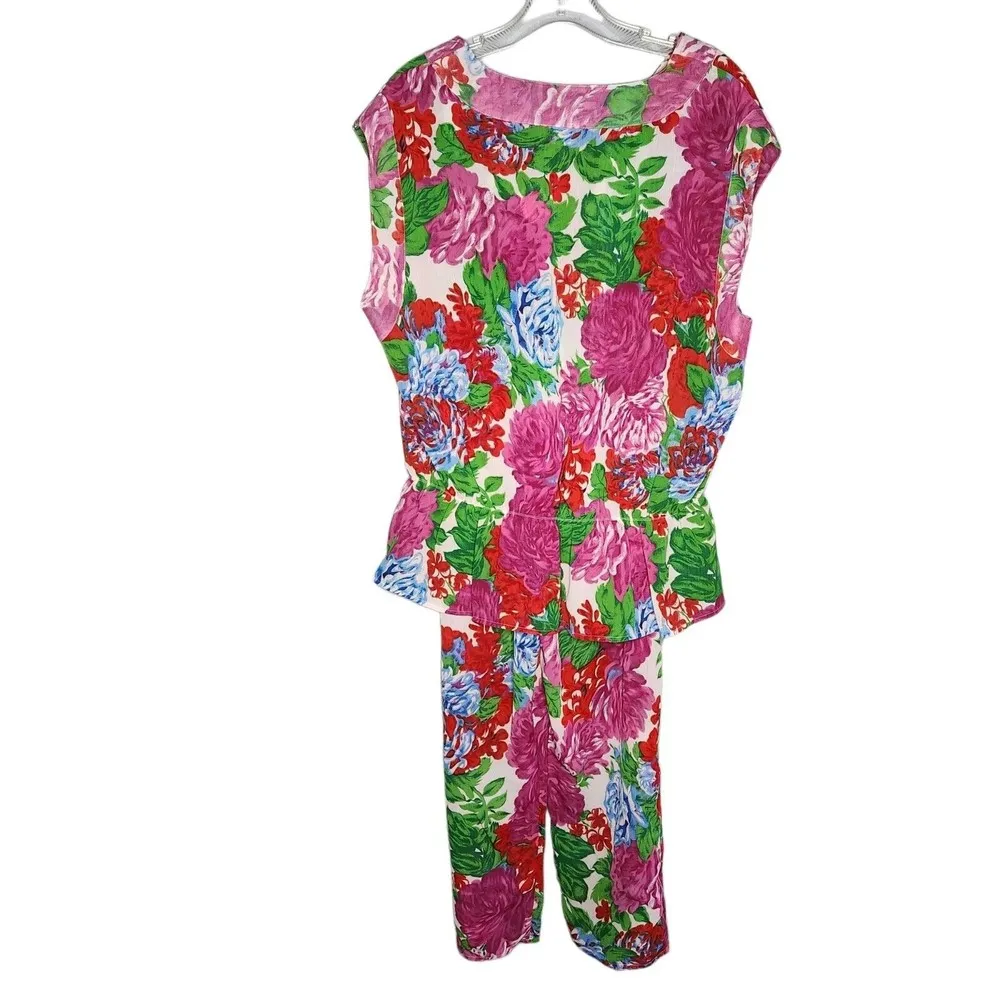 Vintage Victoria's Secret Gold Label Two Piece Pajama Pants Set Floral Sheer - Image 2