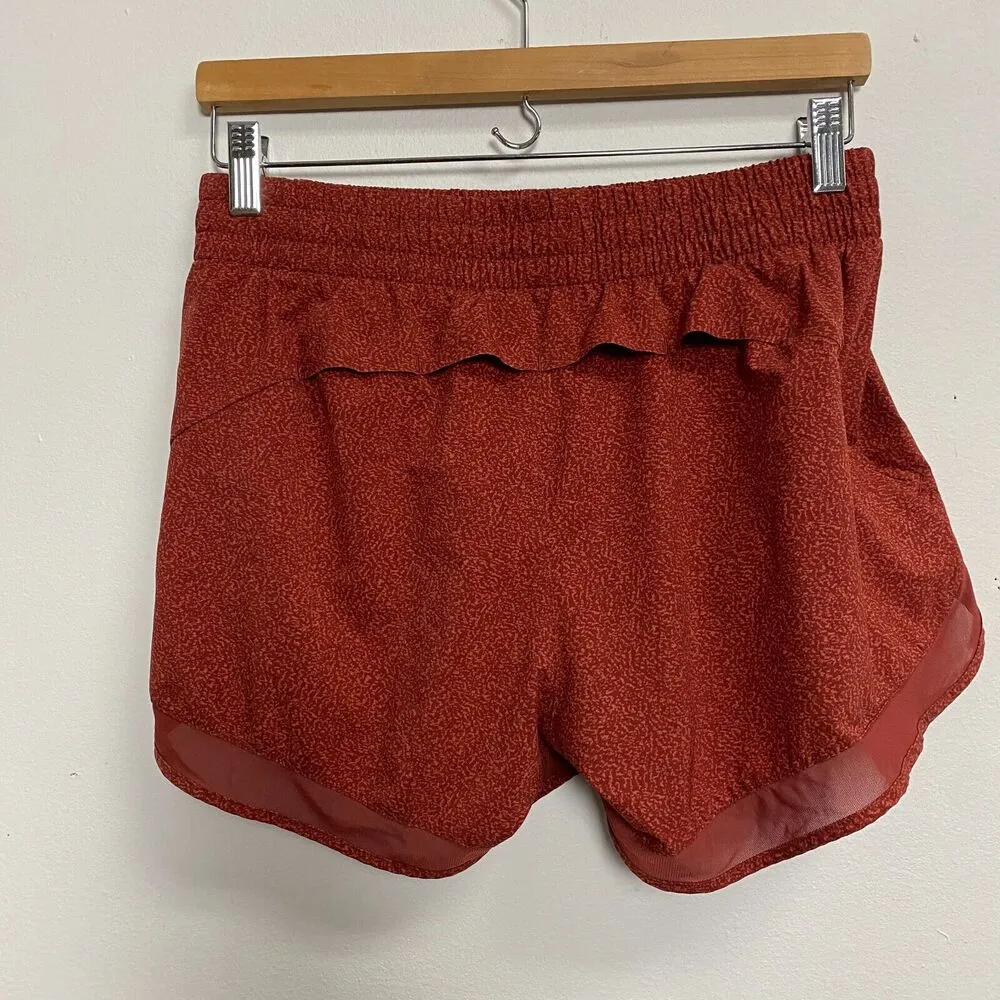 Athleta Women's Small Orange Zip Pocket Printed Mesh Racer Run Short 4” Inseam - Image 4