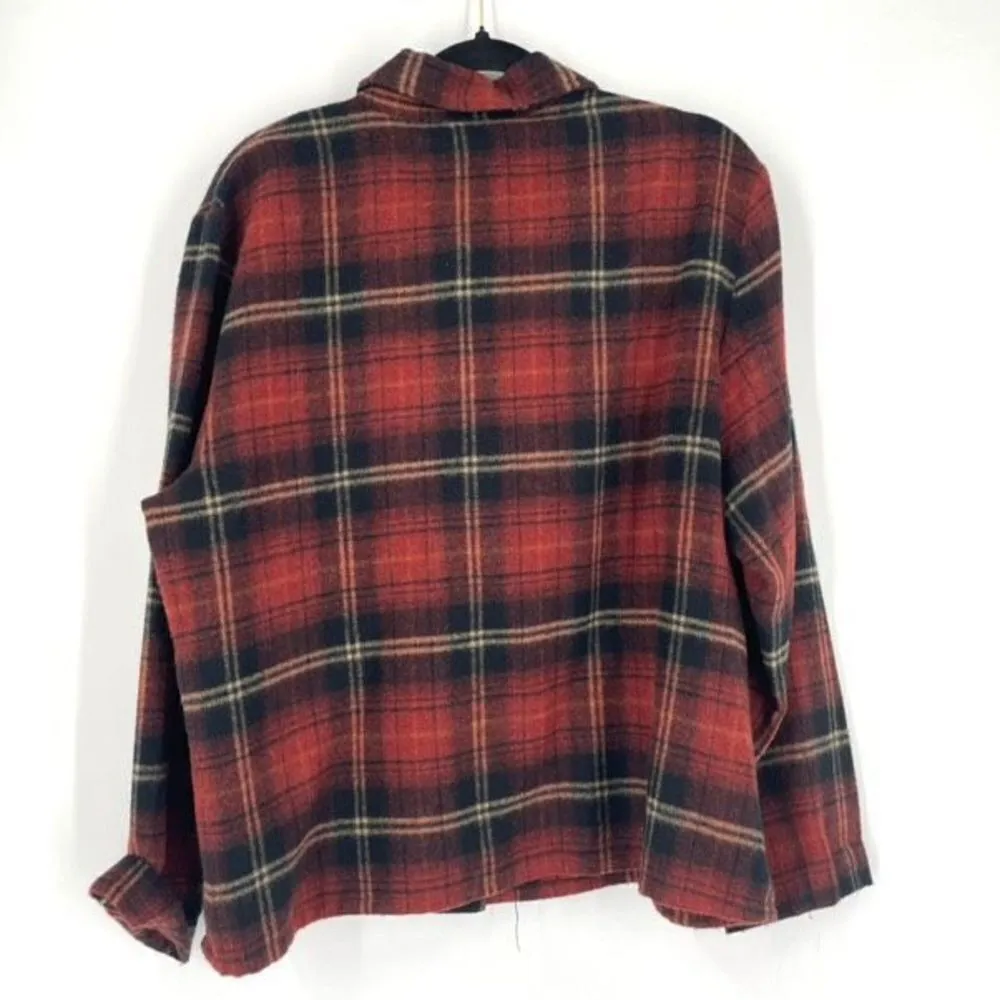 Lemon Grass Women's Plaid Flannel Wool‎ Blend Snap Button Jacket Red Brown XL Red - Image 2