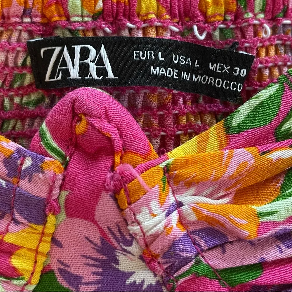 Zara Floral Pink Orange Underwire Crop Top - L - Image 7