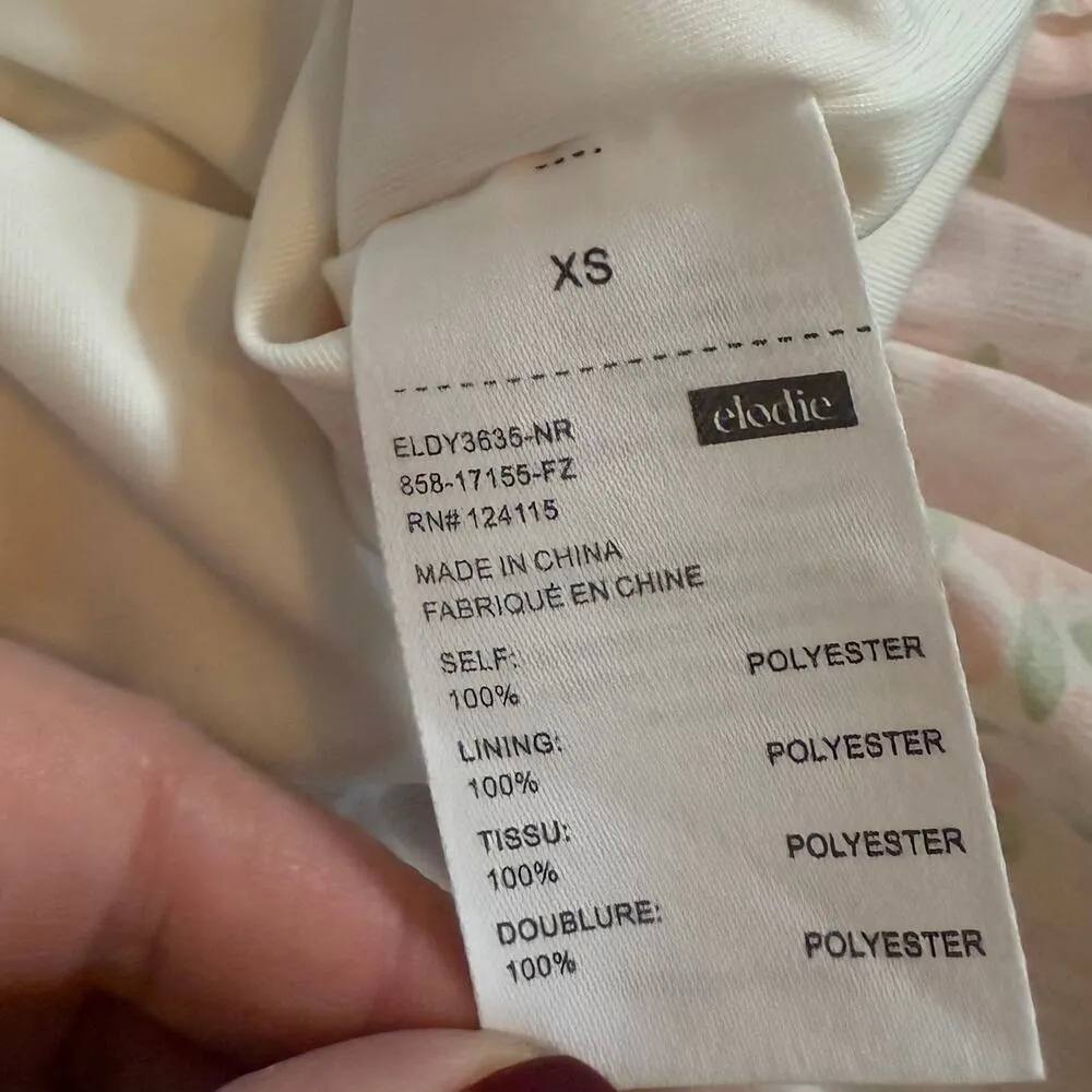 Womens XS Pink Floral Ruffle Chiffon Ruched Bodycon Mini Dress Spring - Image 8