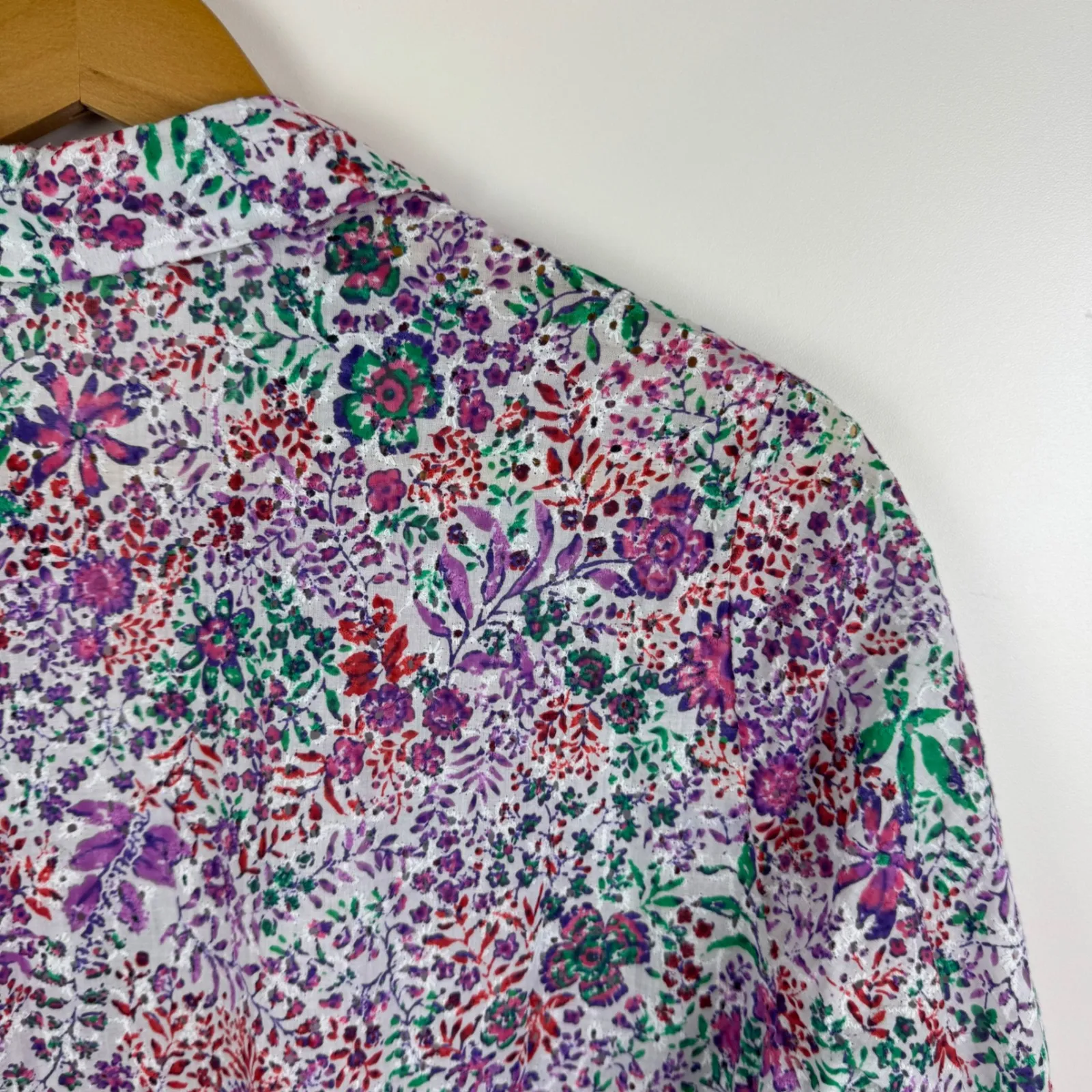 Poupette St Barth Floral Button Front Tiered Mini Dress Tunic Colorful Beachy Purple Size M - Image 5