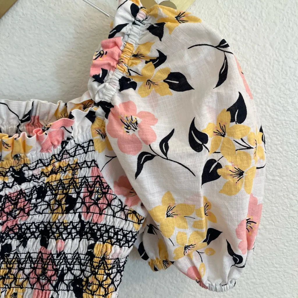 Kate Spade Lily Blooms Floral Puff Sleeve Smocked Top XS Cotton - Image 5