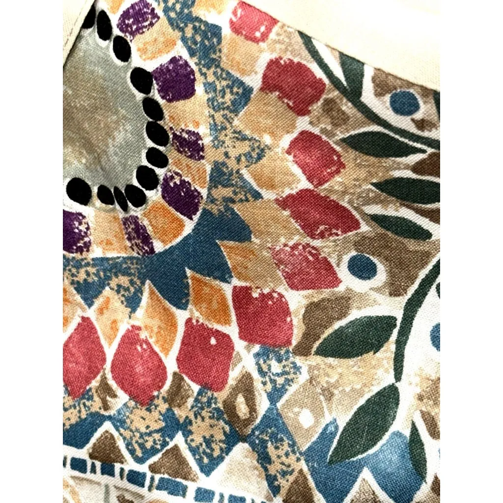 Tapestry Medium Ivory Tan Satin Look Mosaic Yoke Lace Pocket Button Front Blouse - Image 10