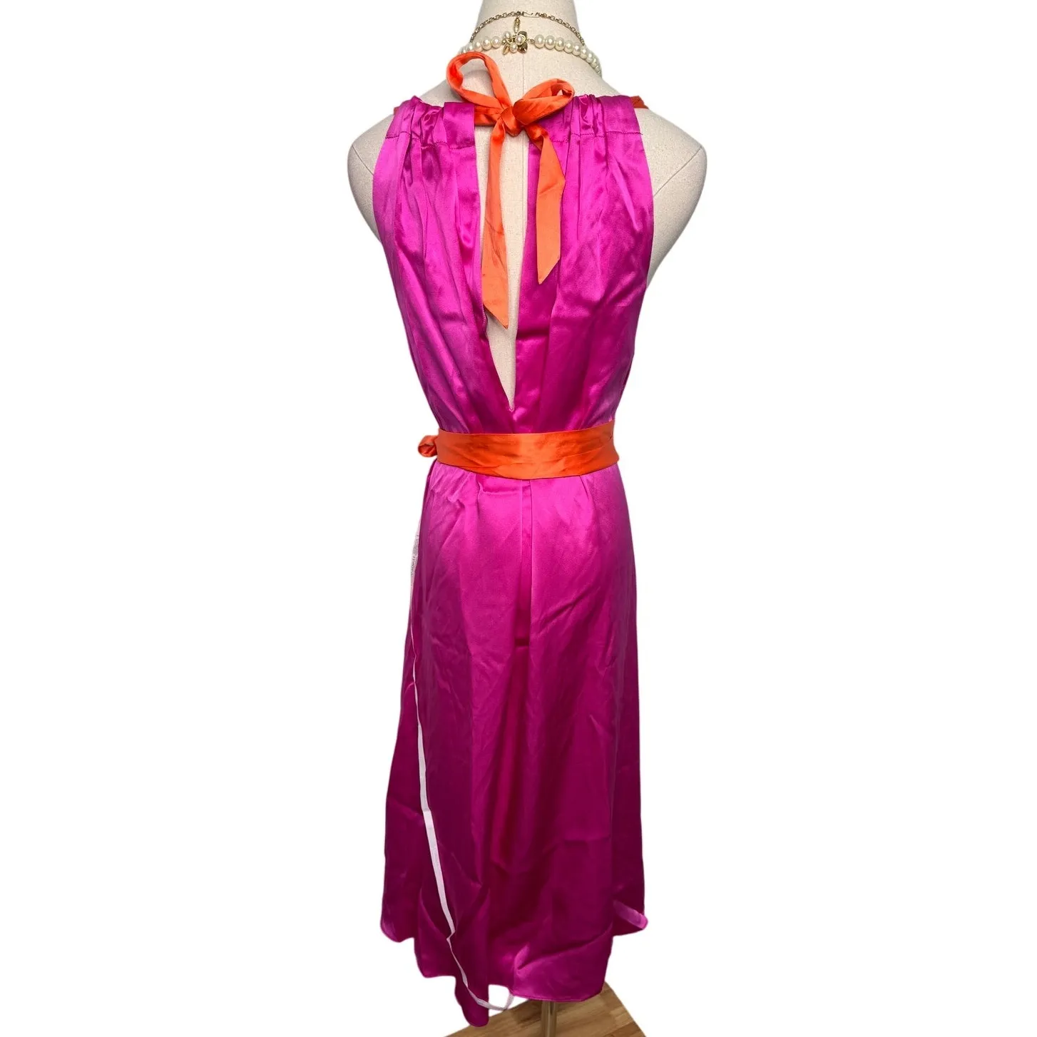 Cynthia Rowley Salerno Silk Halter Midi Dress hot pink orange flowy size small S - Image 10