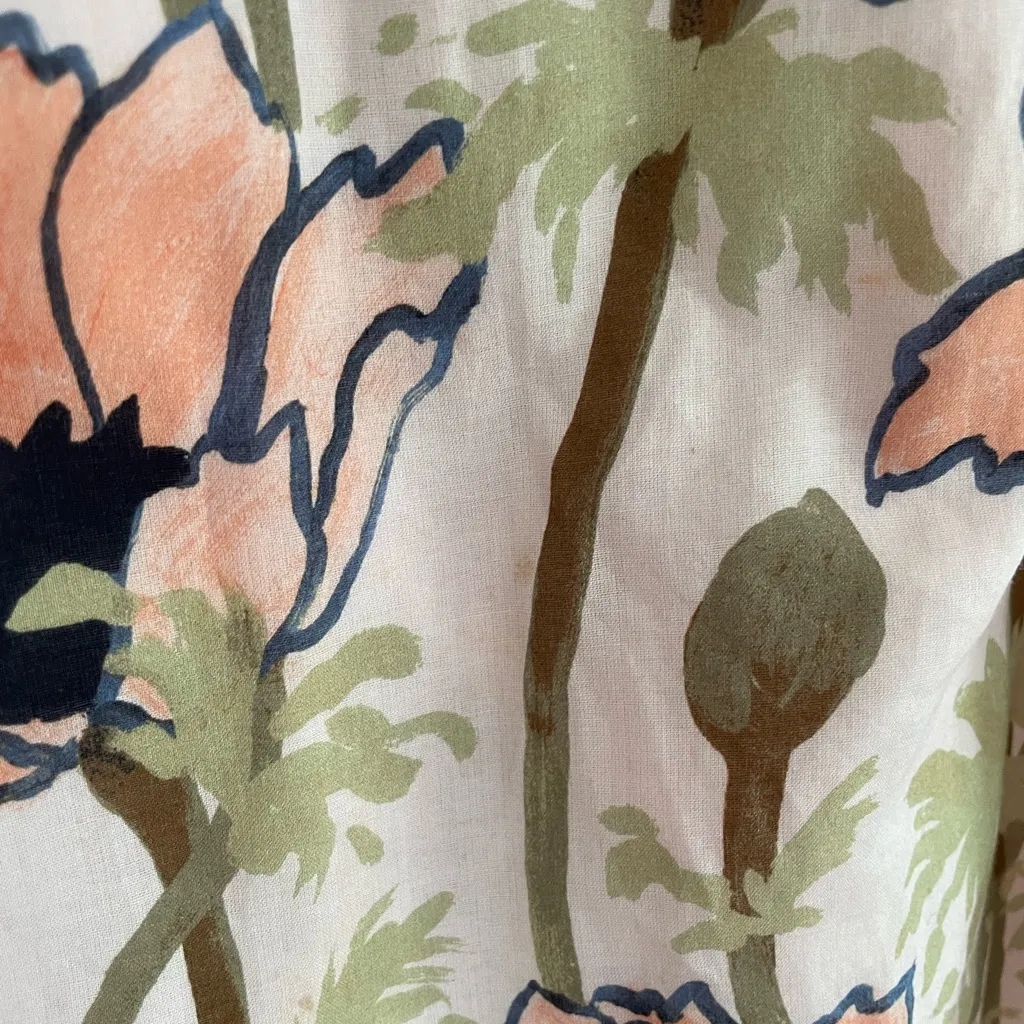 Tory Burch Cotton Voile Midi Dress Smocked Pink Poppies Floral Size M Lined - Image 11