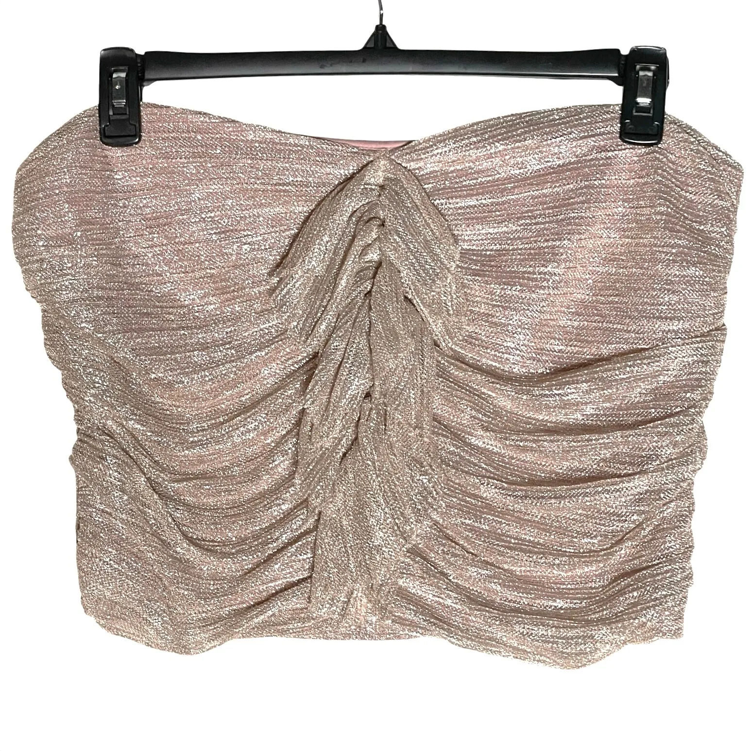 ANTHROPOLOGIE MAEVE Women’s Pink Metallic Ruffle Front Tube Top XL - Image 4