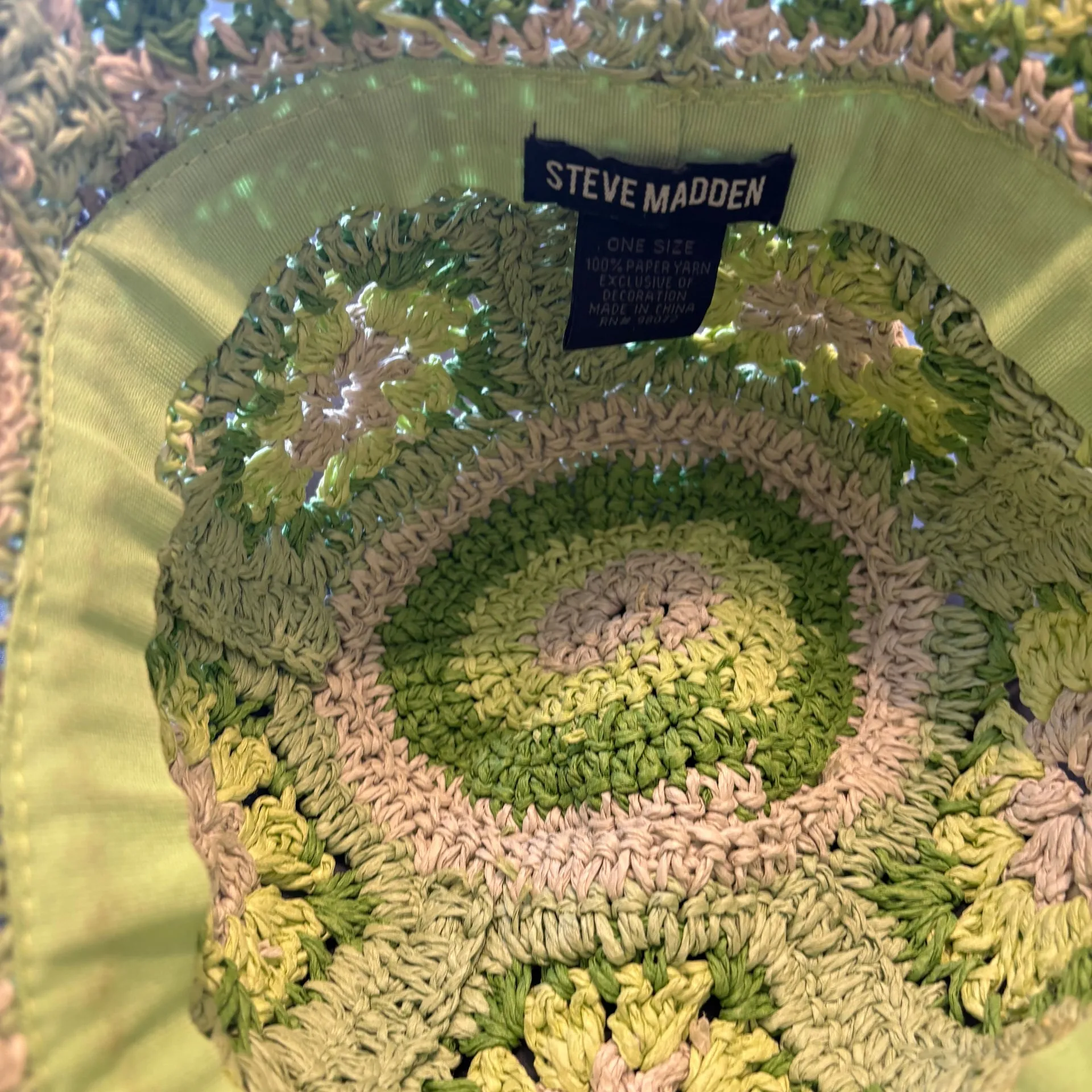 Steve Madden Granny Square Crochet Floral Paper Straw Bucket Hat - Image 3