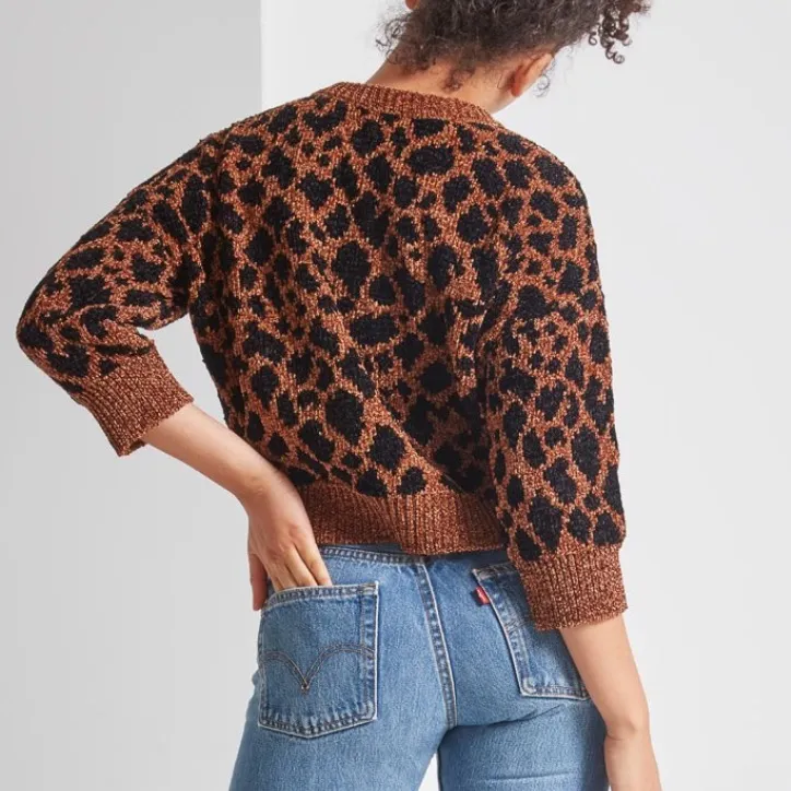 NANUSHKA Teddy Knit Leopard Print Textured Sweater Black Size L - Image 3