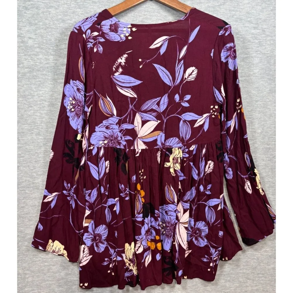 Free People Womens ‎ XS Top Bella Tunic Purple Long Sleeve Boho Blouse Fall - Image 6