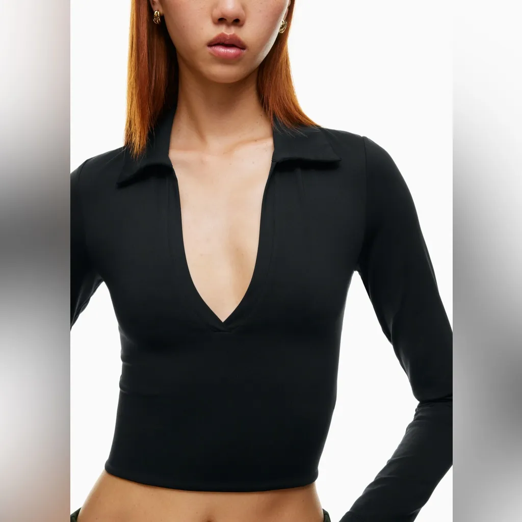 Aritzia Babaton  Contour Polo Longsleeve Top – Black XS - Image 2
