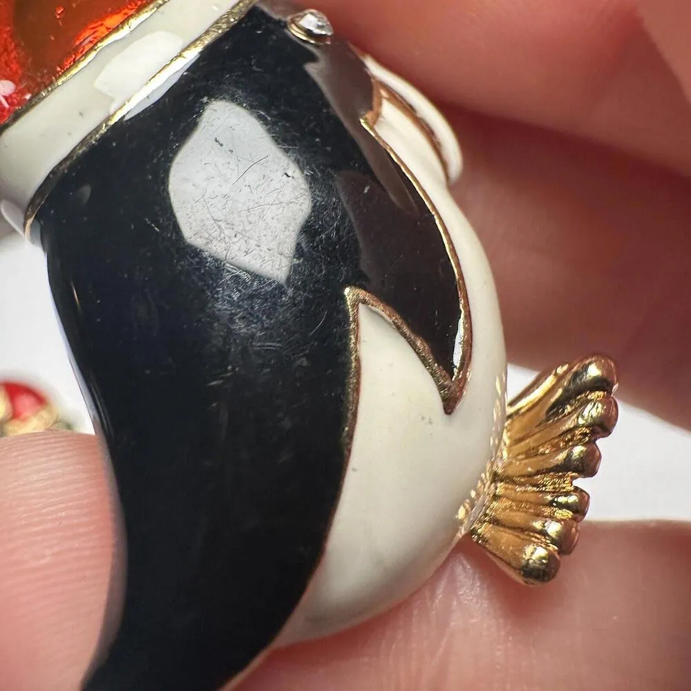 Christmas Holiday Brooch Pin Lot Of 3 Penguin In Santa Hat, Candy Cane, Bells - Image 2